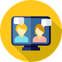 Laptop, Computer, technology, electronics, men, stick man, Videocall, Video Conference Gold icon