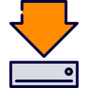 Multimedia, Arrows, download, inbox, Orientation, Direction, ui, Downloading, down arrow, Multimedia Option DarkOrange icon