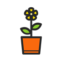 Flower, plant, nature, garden, pot, gardening, floral Black icon