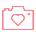 Camera, Heart, love, dating, wedding, valentine Black icon