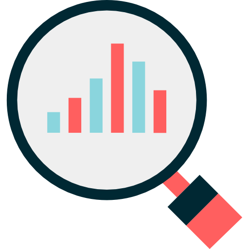 magnifying glass business stats analytics statistics data chart icon
