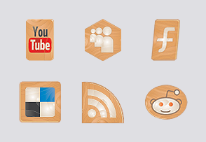 Social icons made of wood icon packages