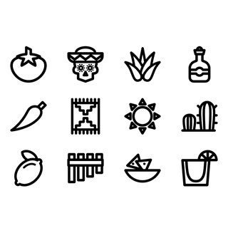 Mexican Elements Lineal icon packages