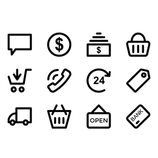 Bold Outlined Shopping Elements icon packages