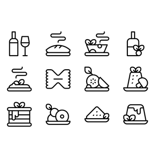 Linear Italian Cusine icon packages