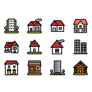 Linear Color Types of houses icon packages
