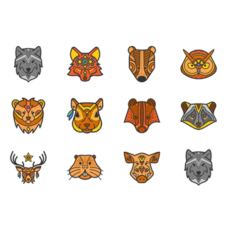 Lineal Color Ethnical Animals icon packages