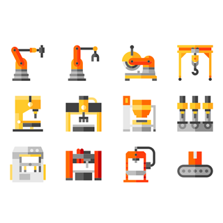 Factory Machinery Set icon packages