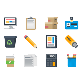 Stationery and office icon set icon packages