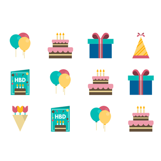 Birthday and party elements icon packages