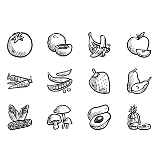 Vegetable and fruits icon packages