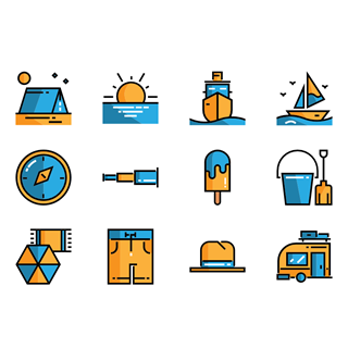 Summer and travel icon packages