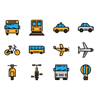 Transportation vehicles icon packages