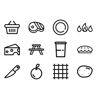 Picnic and bbq icons set icon packages