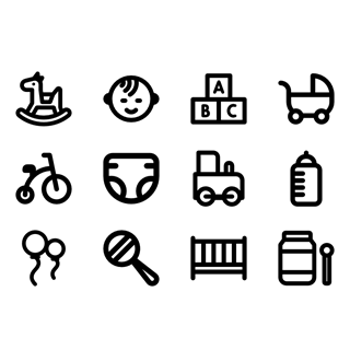 Baby and toys icon packages