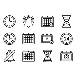 Time and date pack outlined icon packages