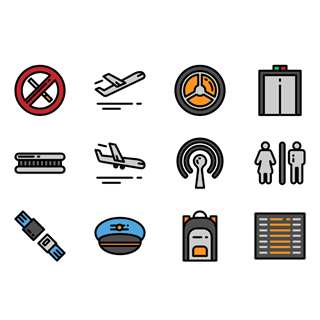 Airport mega pack color icon packages