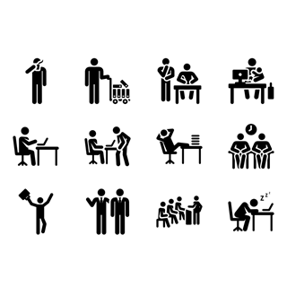 Day in the office pictograms icon packages
