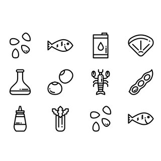 Allergenic food linear icon packages