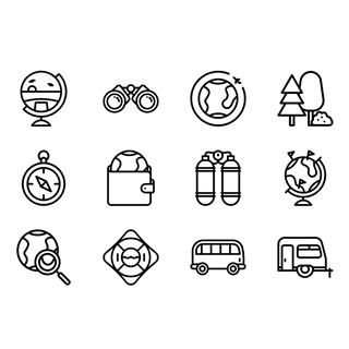 Travel linear icon packages