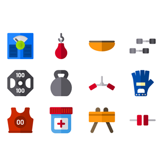 Fitness and equipment color icon packages