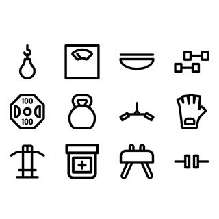 Fitness and equipment linear icon packages
